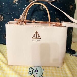 Loungefly Baby Pink and Rose Gold Deathly Hallows Crossbody Bag